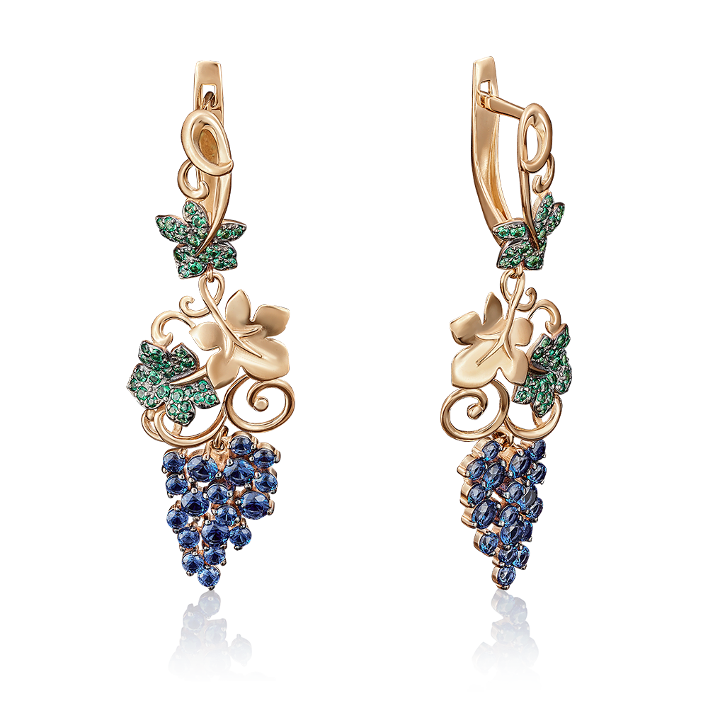 Серьги «Виноград» с английским замком из красного золота с фианитами 02-3659-00-404-1110-32