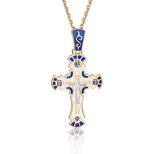 Православный крест из красного золота с эмалью 03-2472-00-000-1110-25