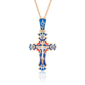 Православный крест из красного золота с эмалью 03-2472-01-000-1110-25