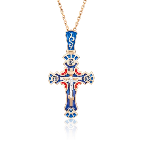 Православный крест из красного золота с эмалью 03-2472-01-000-1110-25