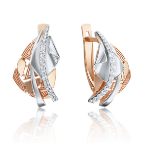 Серьги с английским замком из комбинированного золота с фианитами 02-4009-00-401-1111-48