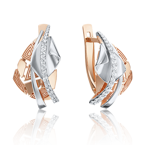 Серьги с английским замком из комбинированного золота с фианитами 02-4009-00-401-1111-48