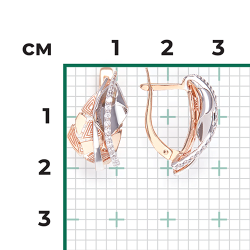 Серьги с английским замком из комбинированного золота с фианитами 02-4009-00-401-1111-48