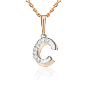Подвеска «Буква С» из комбинированного золота с фианитами 03-3418-С-401-1111