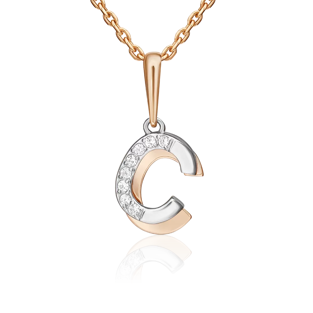 Подвеска «Буква С» из комбинированного золота с фианитами 03-3418-С-401-1111