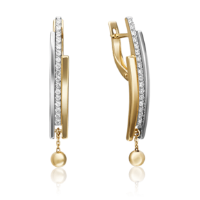 Серьги с английским замком из комбинированного золота с фианитами 02-4354-00-401-1121-24