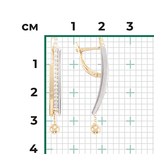 Серьги с английским замком из комбинированного золота с фианитами 02-4354-00-401-1121-24