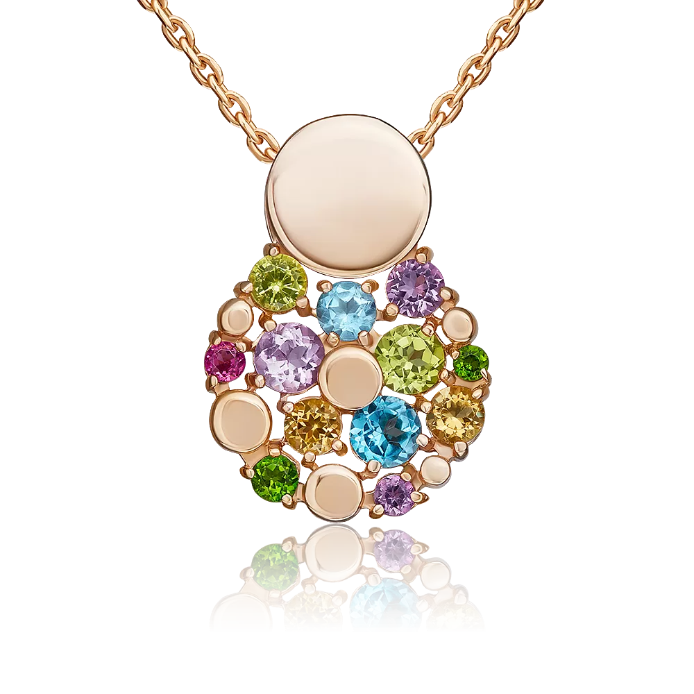 Подвеска из красного золота с миксом камней 03-3571-00-717-1110