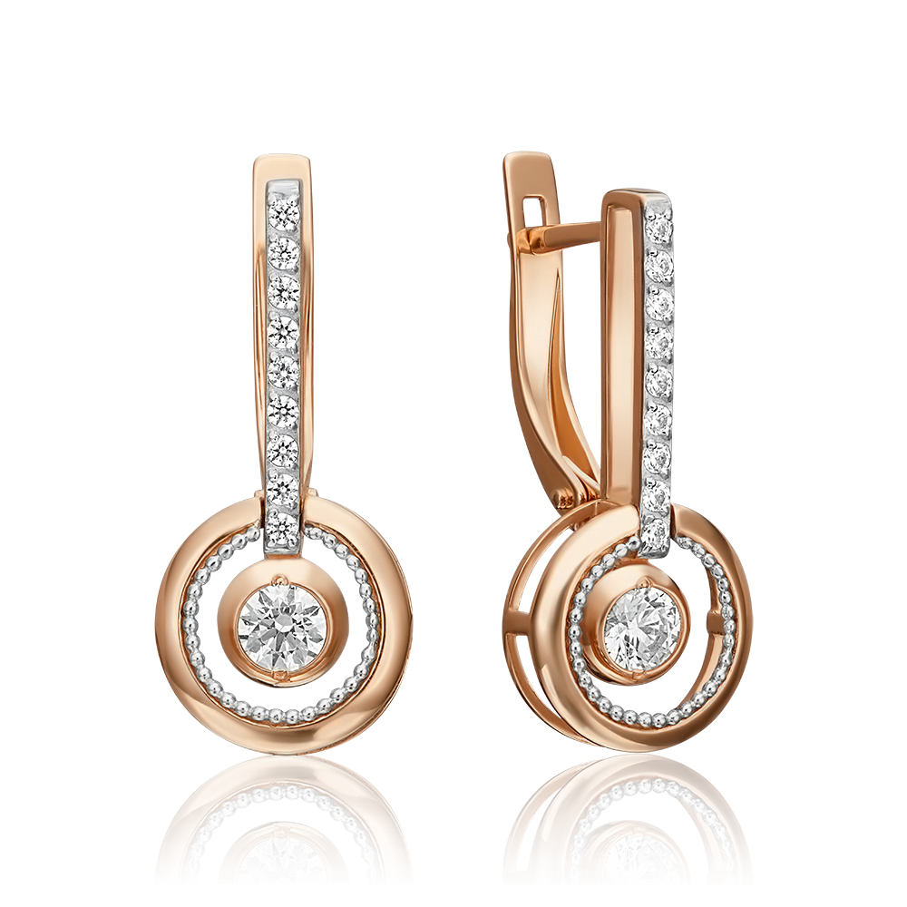 Серьги с английским замком из комбинированного золота с фианитами 02-4484-00-501-1111-38