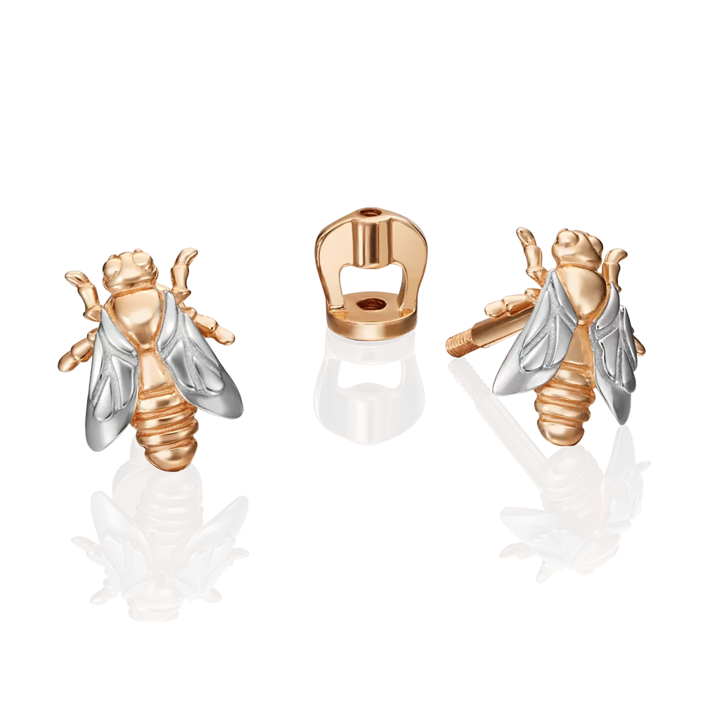 Серьги-пусеты «Пчёлки» из красного золота 02-4499-00-000-1110-02