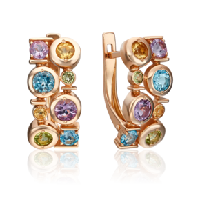 Серьги с английским замком из красного золота с миксом камней 02-4671-00-730-1110-57