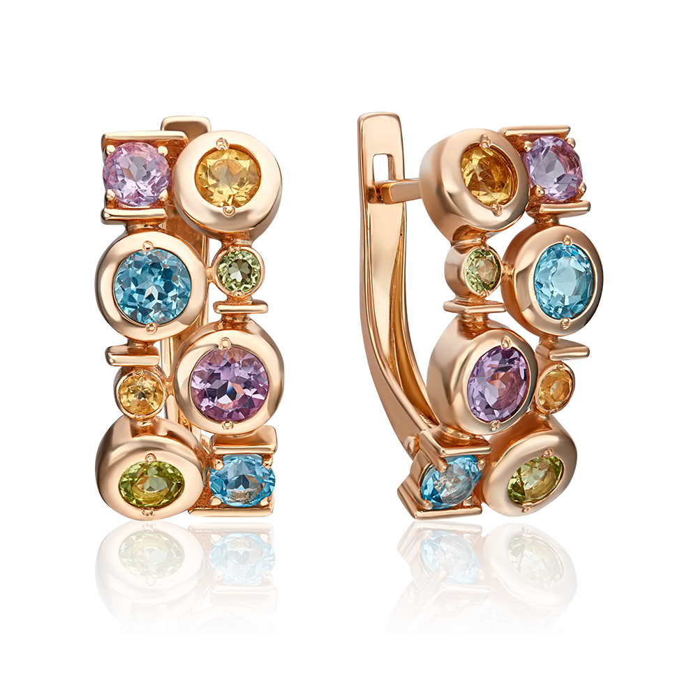 Серьги с английским замком из красного золота с миксом камней 02-4671-00-730-1110-57