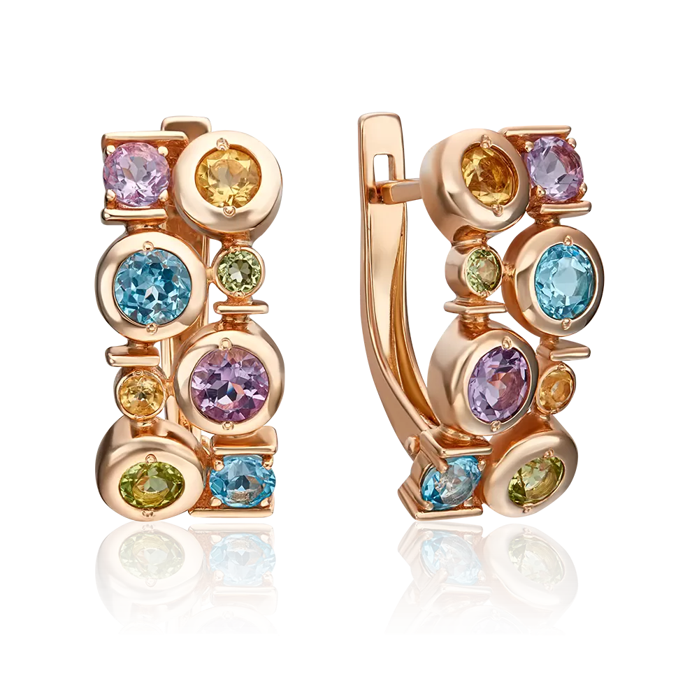 Серьги с английским замком из красного золота с миксом камней 02-4671-00-730-1110-57