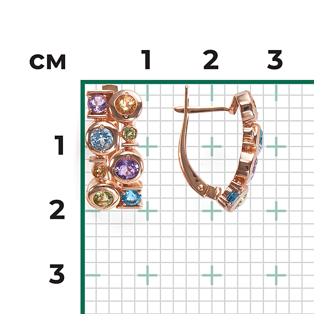 Серьги с английским замком из красного золота с миксом камней 02-4671-00-730-1110-57