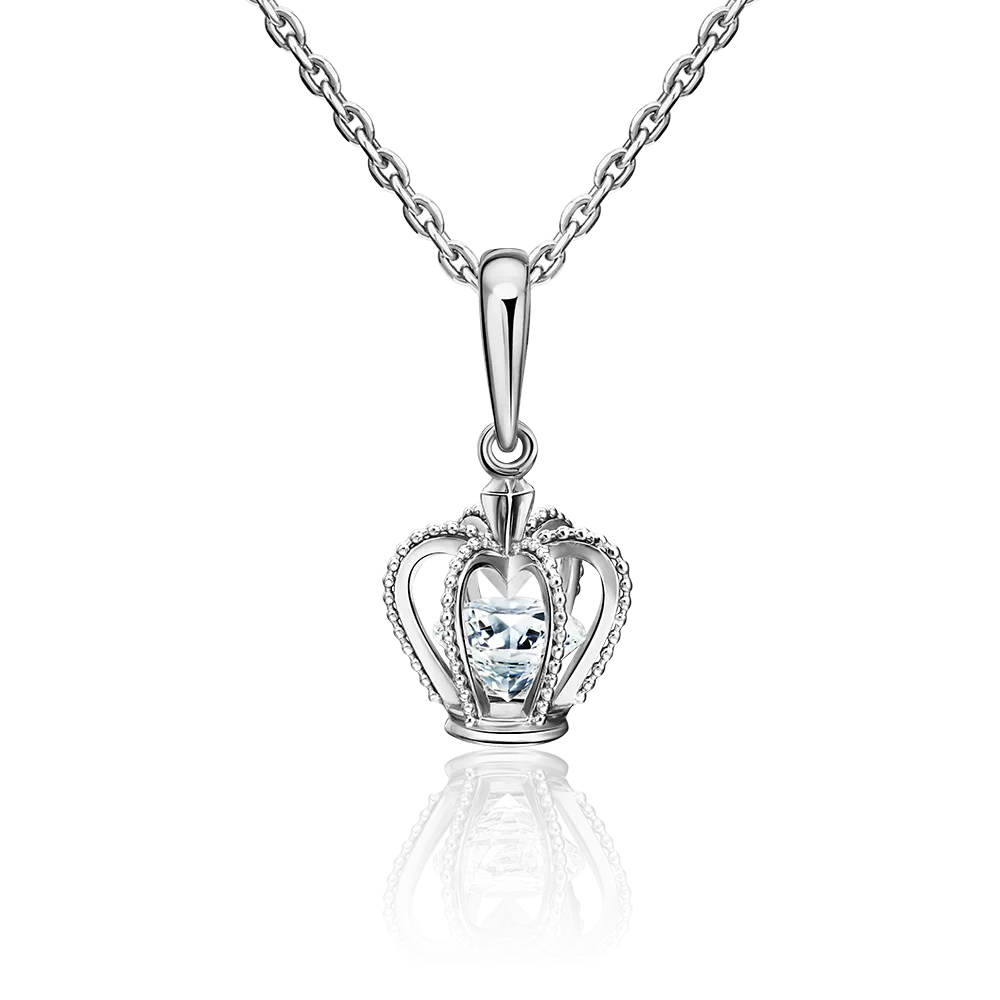 Подвеска «Корона» из белого золота с фианитом 03-3103-00-501-1120-67