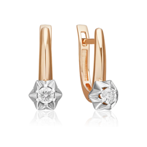 Серьги с английским замком из комбинированного золота с бриллиантом