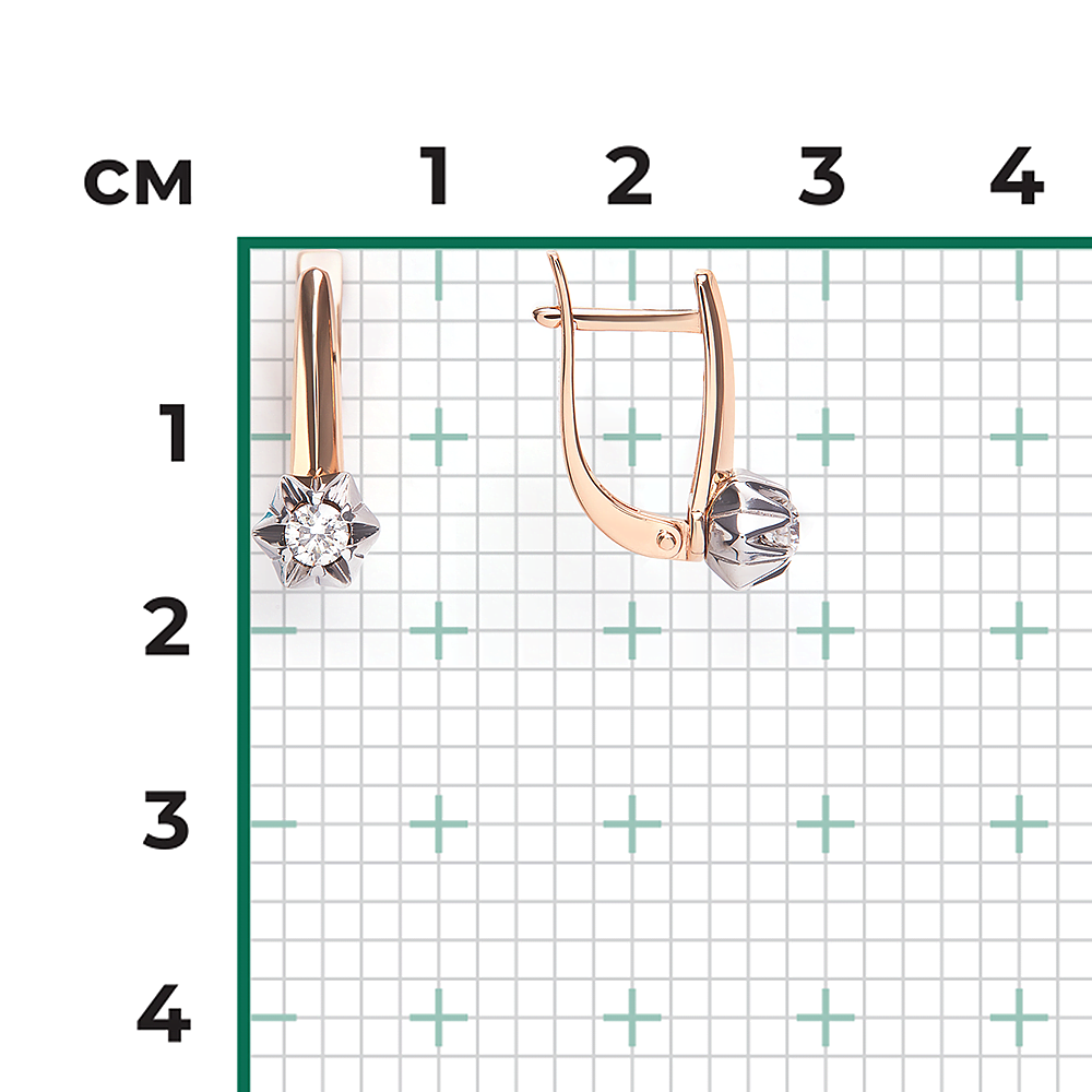 Серьги с английским замком из комбинированного золота с бриллиантом 02-5351-00-101-1111