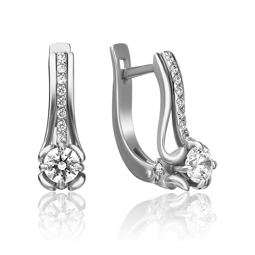 Серьги с английским замком из белого золота с фианитами 02-4338-00-501-1120-38