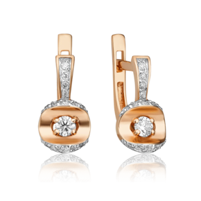 Серьги с английским замком из красного золота с бриллиантами 02-0944-00-101-1110-30