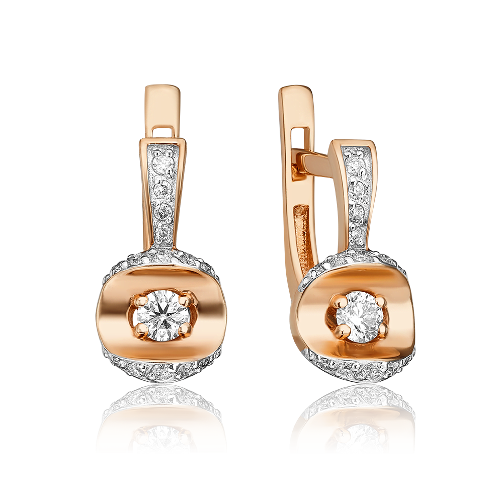 Серьги с английским замком из красного золота с бриллиантами 02-0944-00-101-1110-30