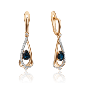 Серьги с английским замком из красного золота с сапфиром и бриллиантами 02-0945-00-105-1110-30