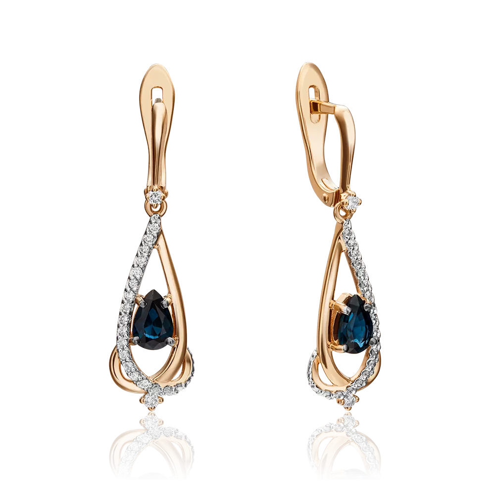 Серьги с английским замком из красного золота с сапфиром и бриллиантами 02-0945-00-105-1110-30