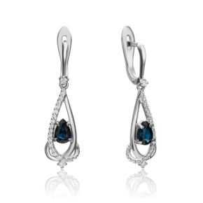 Серьги с английским замком из белого золота с сапфиром и бриллиантами 02-0945-00-105-1120-30