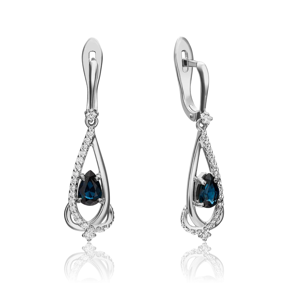 Серьги с английским замком из белого золота с сапфиром и бриллиантами 02-0945-00-105-1120-30