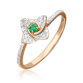 Кольцо из красного золота с изумрудом и бриллиантами 01-1575-00-106-1110-30