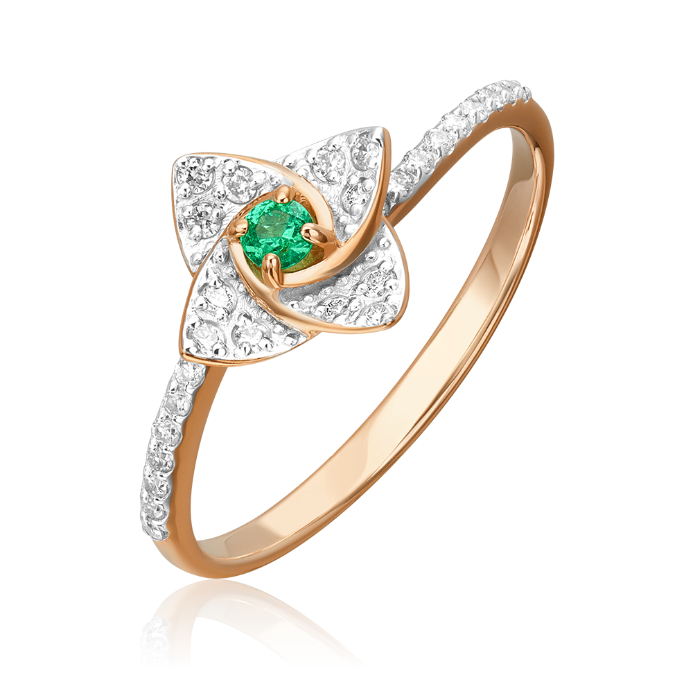 Кольцо из красного золота с изумрудом и бриллиантами 01-1575-00-106-1110-30