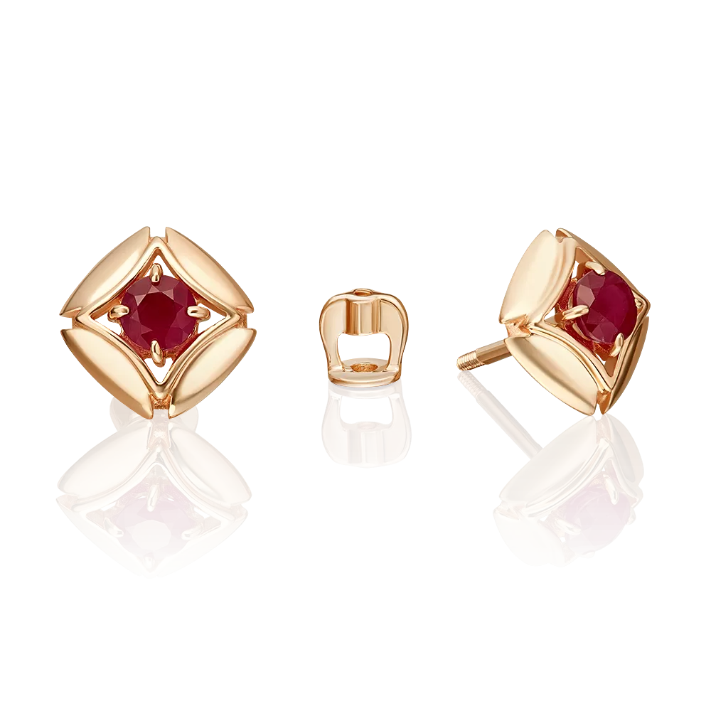 Серьги-пусеты из красного золота с рубином 02-5484-00-104-1110