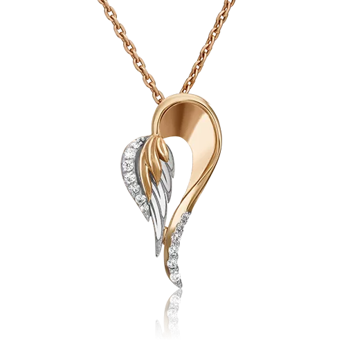 Подвеска «Перо» из комбинированного золота с фианитами 03-2986-00-401-1111-48