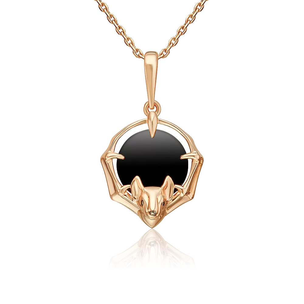 Подвеска «Летучая мышь» из красного золота с ониксом 03-3600-00-281-1110