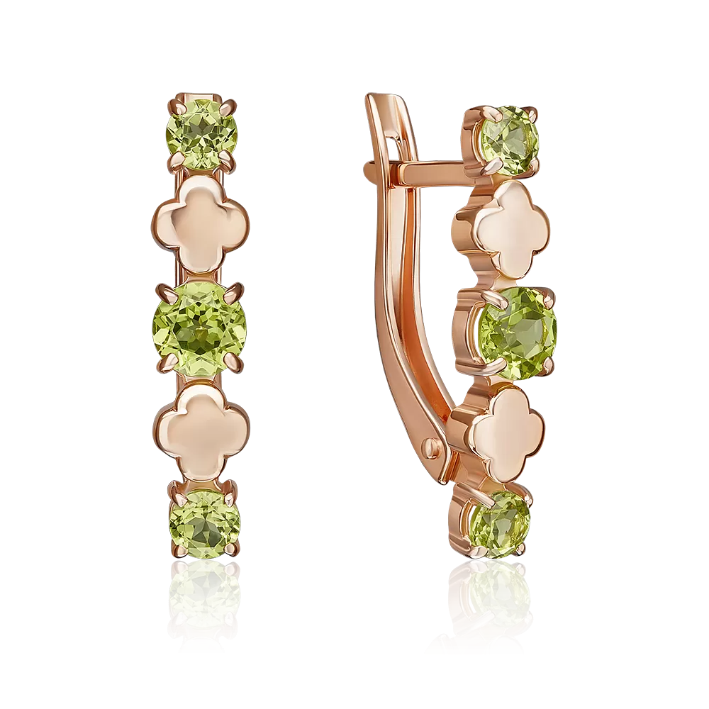 Серьги с английским замком из красного золота с хризолитами 02-5406-00-205-1110