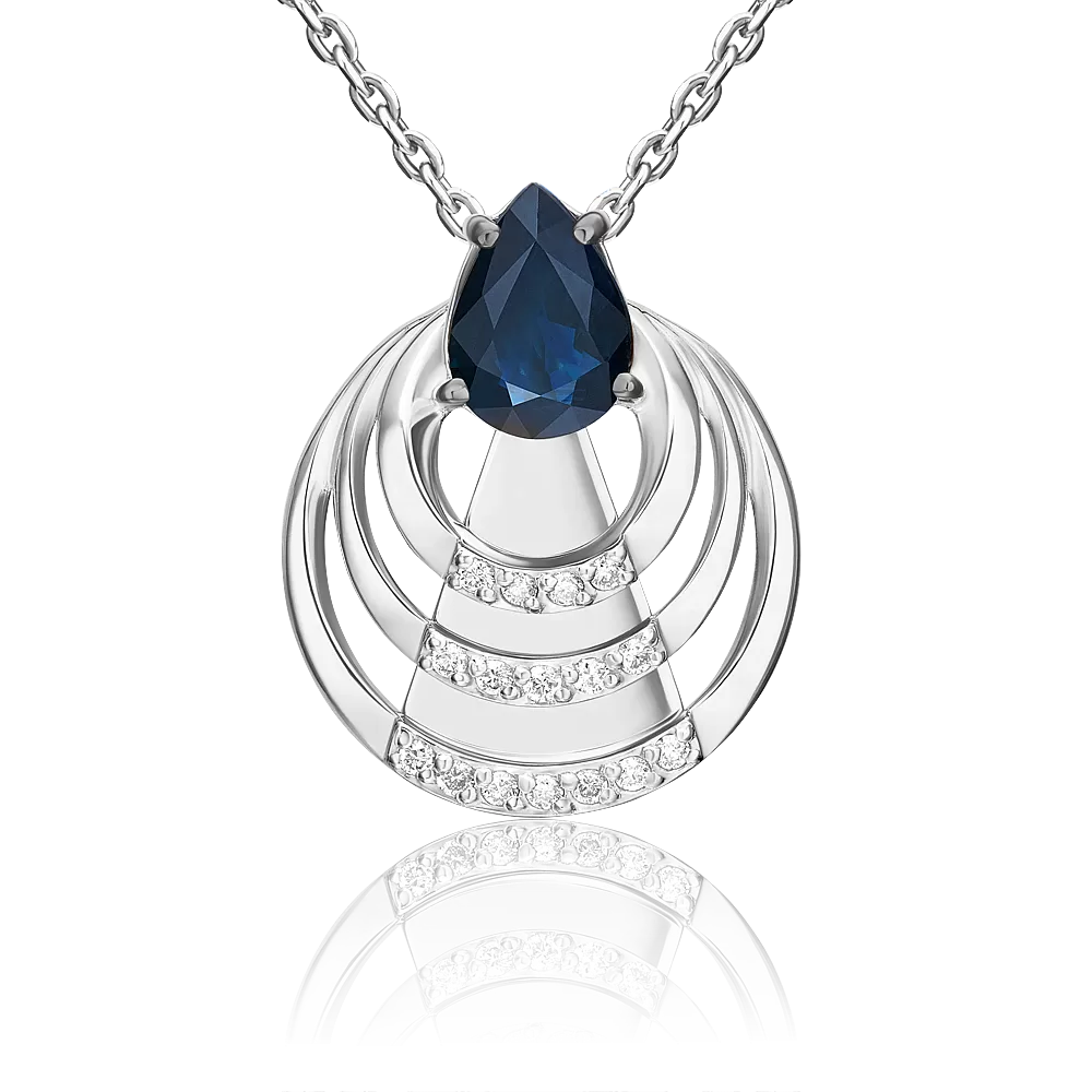 Подвеска из белого золота с сапфиром и бриллиантами 03-3451-00-105-1120