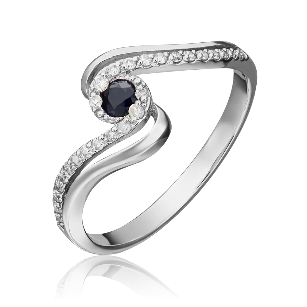 Кольцо из белого золота с сапфиром и бриллиантами 01-1505-00-105-1120-30
