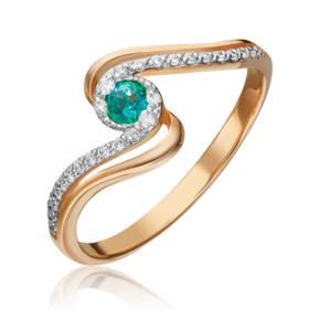 Кольцо из красного золота с изумрудом и бриллиантами 01-1505-00-106-1110-30