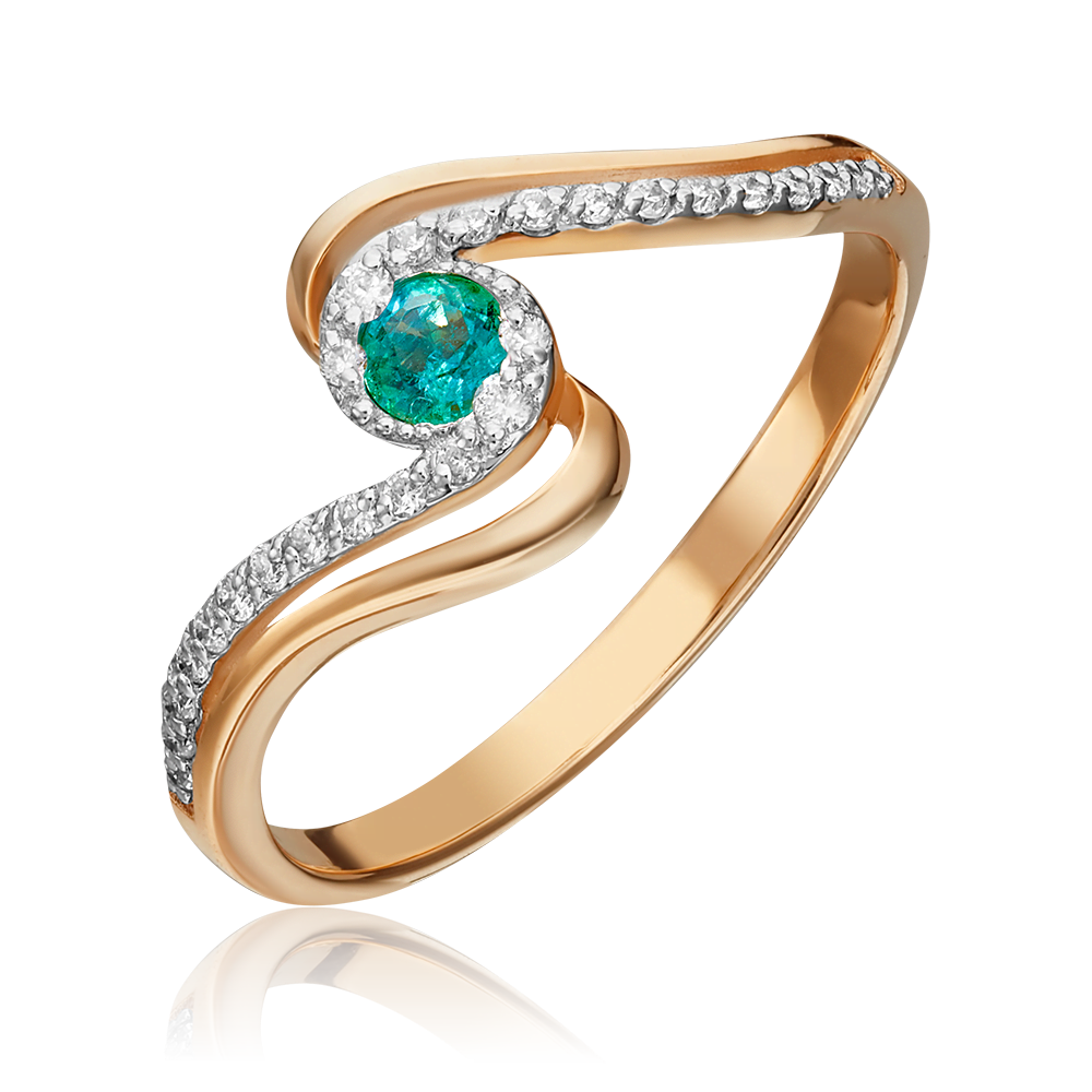 Кольцо из красного золота с изумрудом и бриллиантами 01-1505-00-106-1110-30