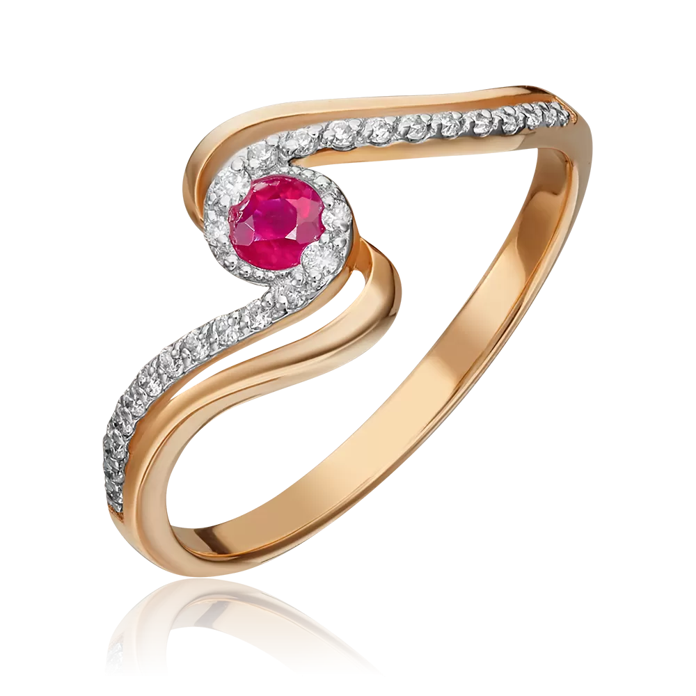 Кольцо из красного золота с рубином и бриллиантами 01-1505-00-107-1110-30