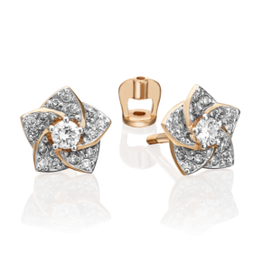 Серьги-пусеты «Цветы» из красного золота с бриллиантами 02-0869-00-101-1110-30