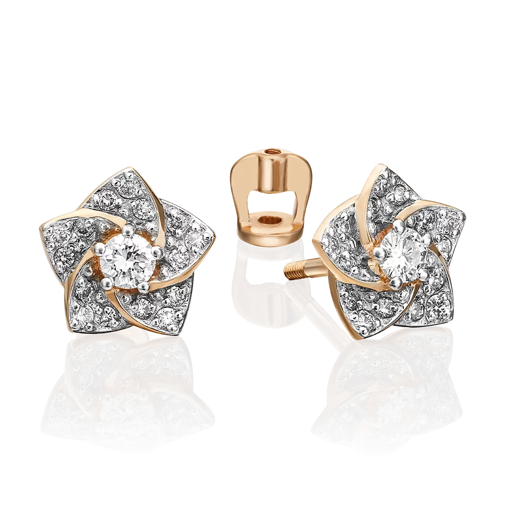 Серьги-пусеты «Цветы» из красного золота с бриллиантами 02-0869-00-101-1110-30