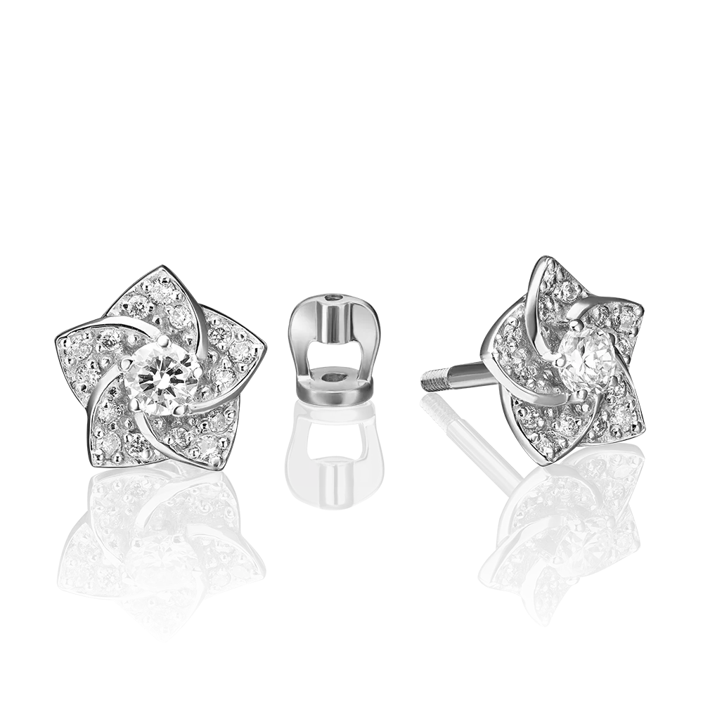 Серьги-пусеты «Цветы» из белого золота с бриллиантами 02-0869-00-101-1120-30