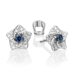 Серьги-пусеты «Цветы» из белого золота с сапфиром и бриллиантами 02-0869-00-105-1120-30