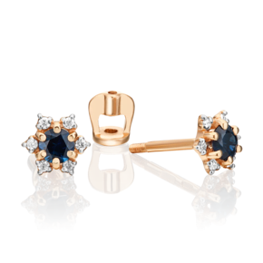 Серьги-пусеты из красного золота с сапфиром и бриллиантами 02-0870-00-105-1110-30