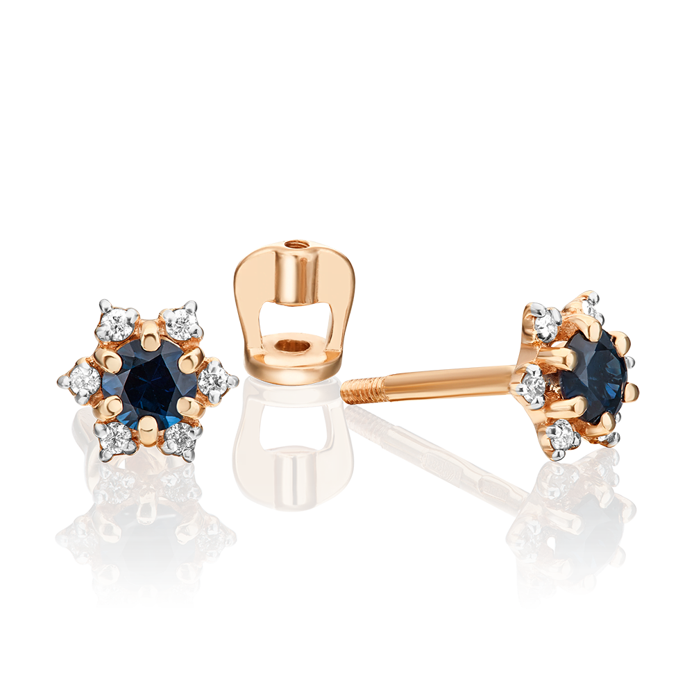 Серьги-пусеты из красного золота с сапфиром и бриллиантами 02-0870-00-105-1110-30