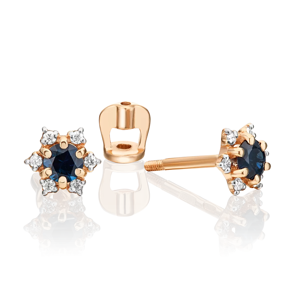 Серьги-пусеты из красного золота с сапфиром и бриллиантами 02-0870-00-105-1110-30