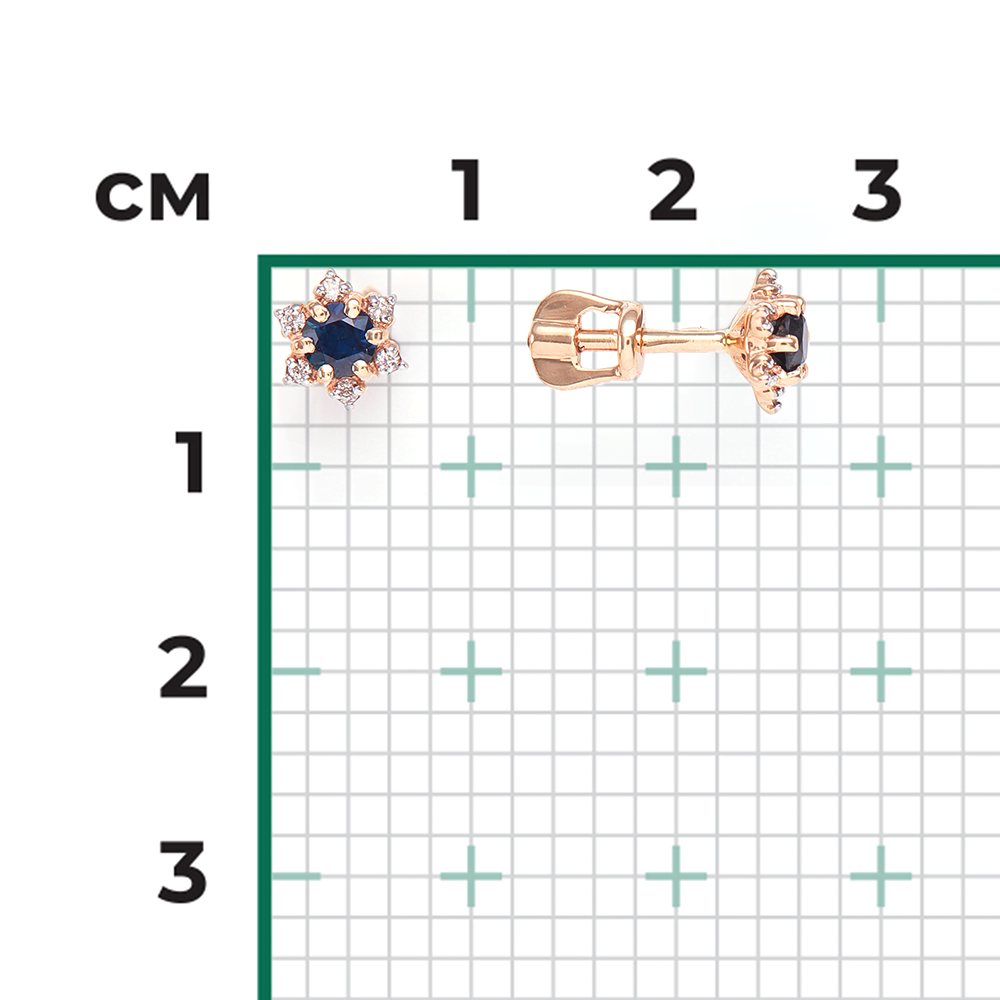 Серьги-пусеты из красного золота с сапфиром и бриллиантами 02-0870-00-105-1110-30