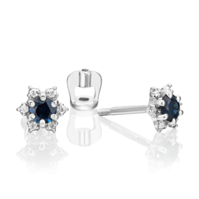 Серьги-пусеты из белого золота с сапфиром и бриллиантами