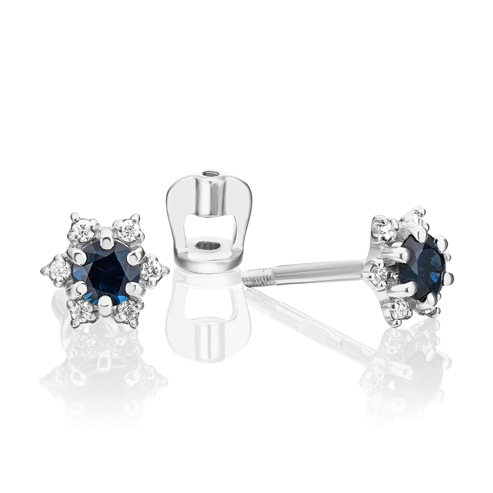 Серьги-пусеты из белого золота с сапфиром и бриллиантами 02-0870-00-105-1120-30