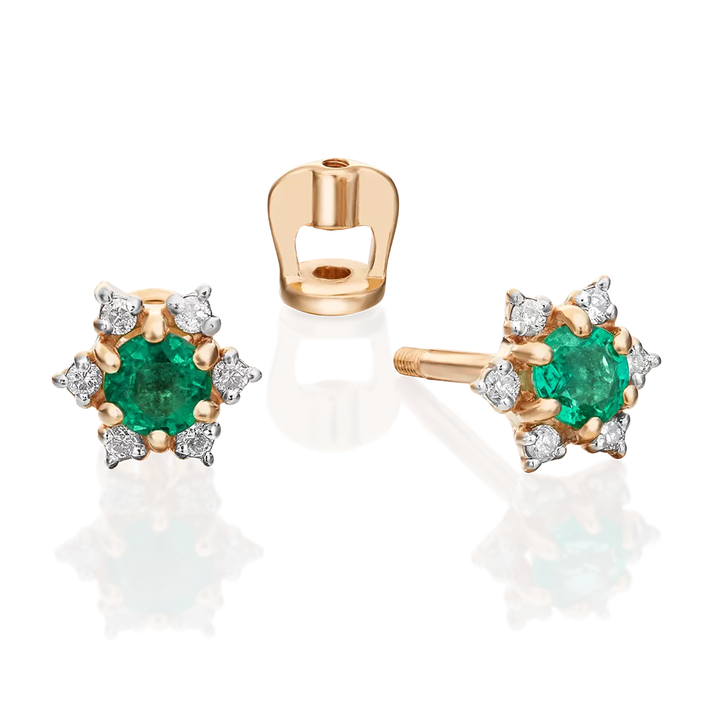 Серьги-пусеты из красного золота с изумрудом и бриллиантами 02-0870-00-106-1110-30